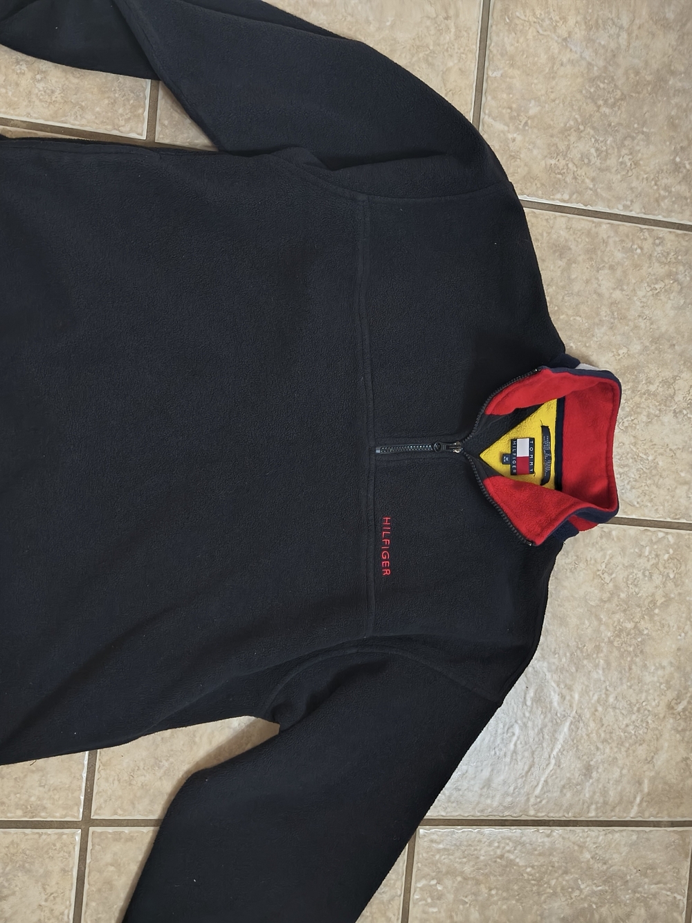 Tommy Hilfiger Black Quarter-Zip Fleece with Red Collar